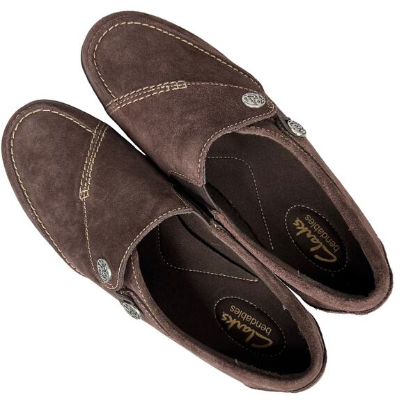 Clarks Bendables Brown Leather Suede Ashland Lane Slip-On Comfort Shoe Size 9M - Picture 6 of 9